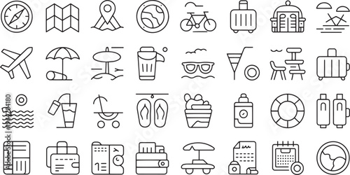 Collection of flat design vector icons representing everyday objects and activities