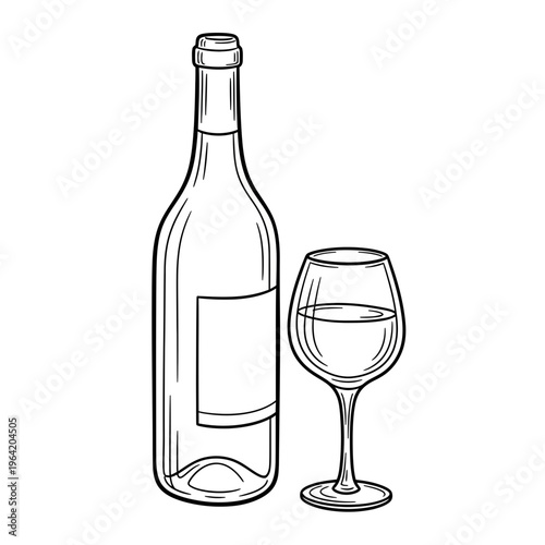 Wine bottle and glass illustration