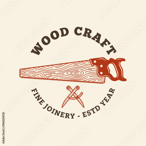 This logo artfully combines a saw with woodworking elements, embodying craftsmanship and quality, aimed at representing a fine joinery business or woodworking brand.