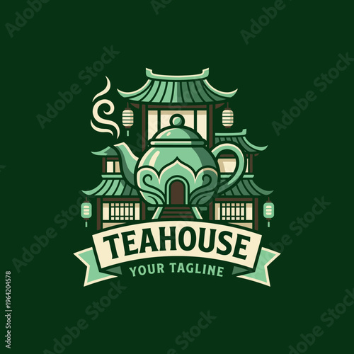 A beautifully crafted illustration of a tea house, highlighting traditional architecture and a serene atmosphere, perfect for promoting relaxation, culture, and tea enjoyment.