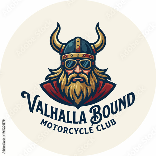 A striking logo featuring a Viking with a horned helmet and sunglasses, symbolizing strength, camaraderie, and the adventurous spirit of the motorcycle culture and community.