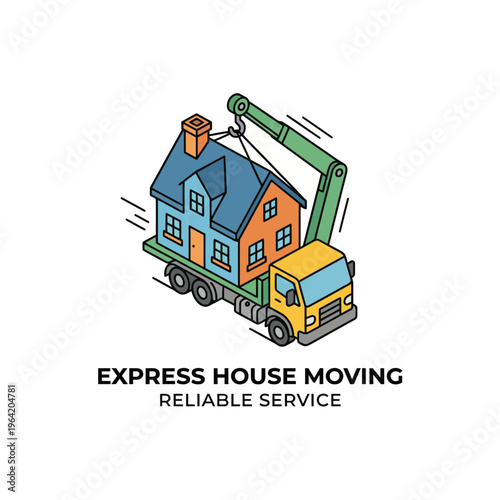 A colorful delivery truck carrying a house symbolizes efficient moving services, showcasing a blend of vibrancy and reliability ideal for a business in logistics.