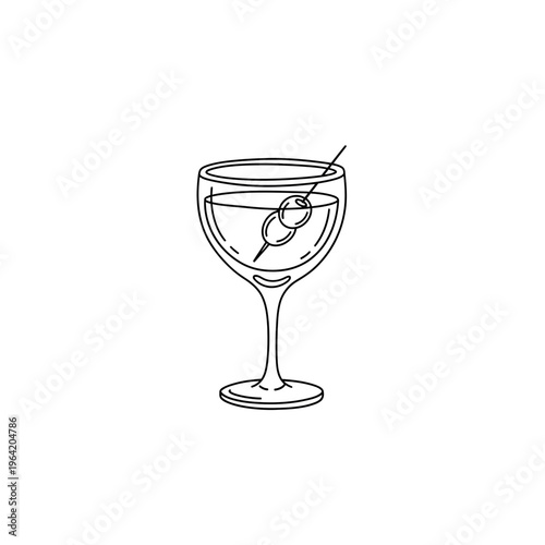 Martini glass with olive garnish