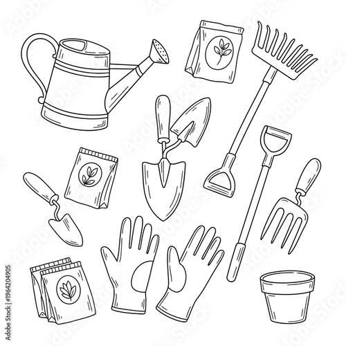 Gardening tools and supplies illustration