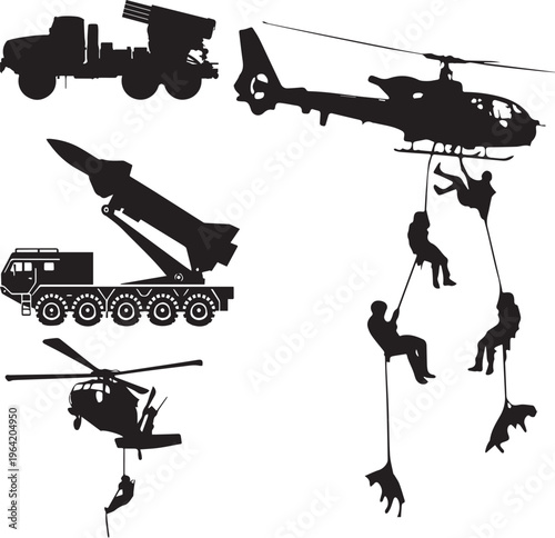 Military helicopter silhouettes vector illustration.