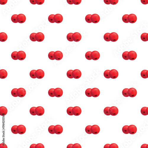 Red cranberries creating a repeating fruit pattern on a white background