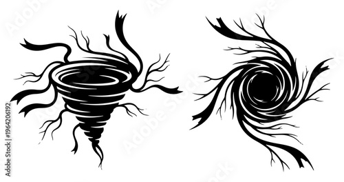 Swirling tornado vortex and spiral whirlpool with flowing lines in dynamic style