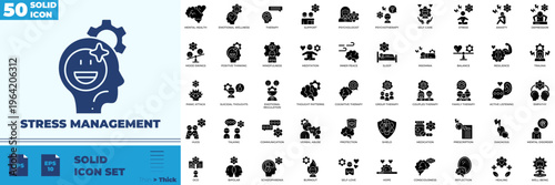 Stress Management Solid Editable Icons set