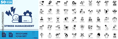 Stress Management Duotone Editable Icons set