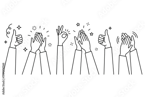 Set of line art hands clapping and showing gestures of approval and appreciation.
