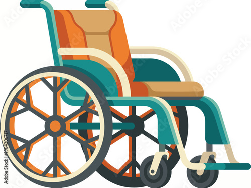 This modern illustration showcases a stylish wheelchair, symbolizing mobility, independence, and comfort for individuals, highlighting accessibility and modern design in assistive technology.
