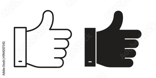 Like button icon clipart symbol isolated on white background. Flat and stroke designs.