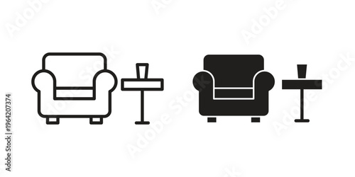 Lounge icon clipart symbol isolated on white background. Flat and stroke designs.