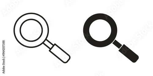 Loupe icon clipart symbol isolated on white background. Flat and stroke designs.