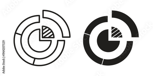 Market share icon clipart symbol isolated on white background. Flat and stroke designs.