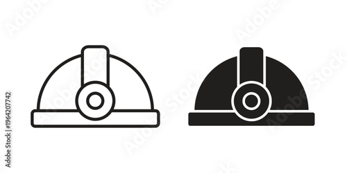 Miner helmet icon clipart symbol isolated on white background. Flat and stroke designs.