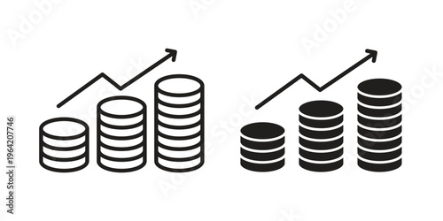 Money increase Icon clipart symbol isolated on white background. Flat and stroke designs.