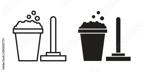 Mop cleaning icon clipart symbol isolated on white background. Flat and stroke designs.