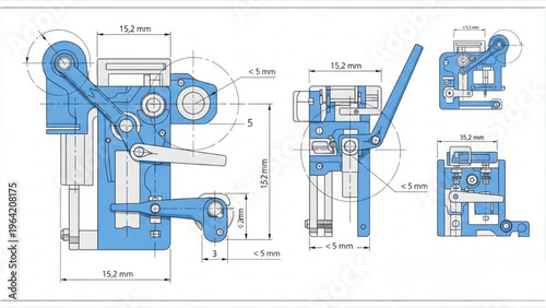 Detailed vector CAD design style blueprint of mechanical device