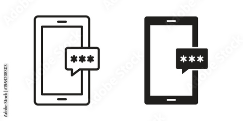 OTP icon clipart symbol isolated on white background. Flat and stroke designs.