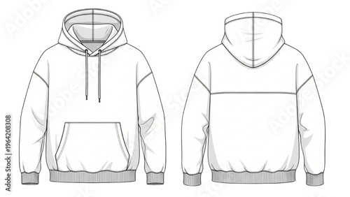 Vector CAD design style illustration of front and back hoodies