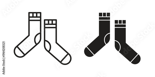 Pair of socks icon clipart symbol isolated on white background. Flat and stroke designs.
