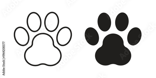Paw icon clipart symbol isolated on white background. Flat and stroke designs.