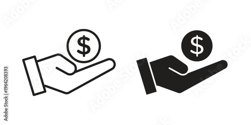 Pay icon clipart symbol isolated on white background. Flat and stroke designs.