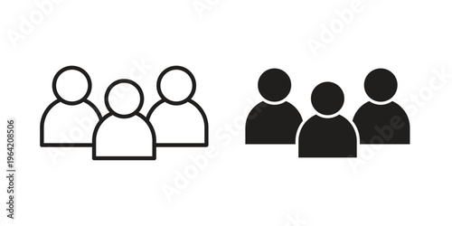 people icon clipart symbol isolated on white background. Flat and stroke designs.