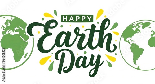 Happy earth day celebration design with globes and green decorative elements