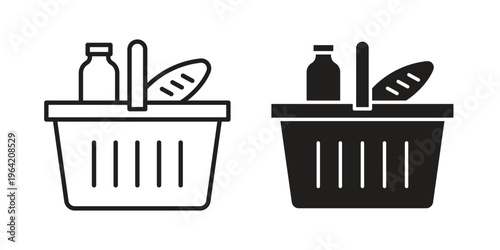 Picnic basket icon clipart symbol isolated on white background. Flat and stroke designs.