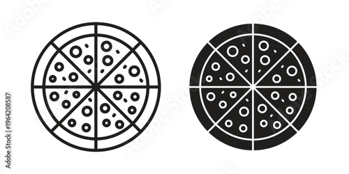 Pizza icon clipart symbol isolated on white background. Flat and stroke designs.