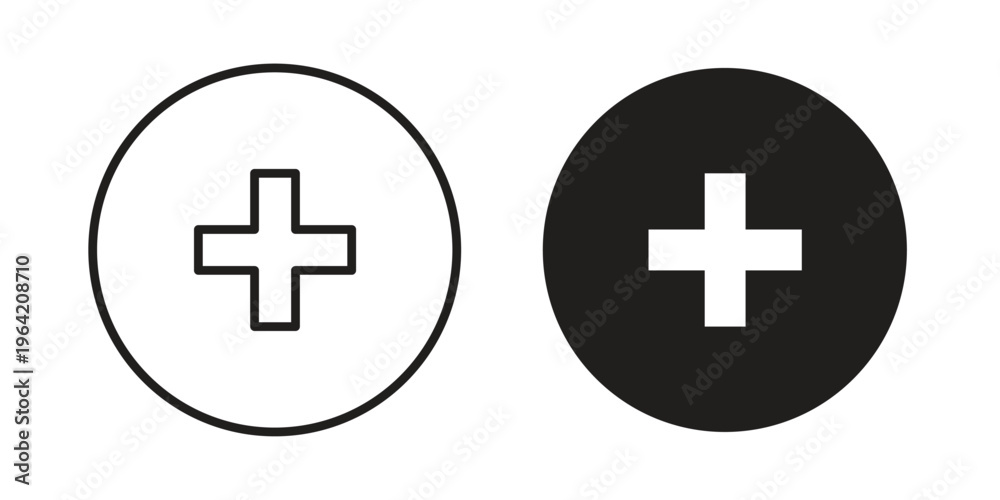 Fototapeta premium Plus icon clipart symbol isolated on white background. Flat and stroke designs.