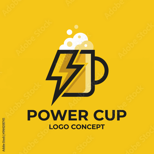 This logo concept depicts a beer mug with froth and a lightning bolt, representing energizing moments of enjoyment, perfect for social gatherings and parties.
