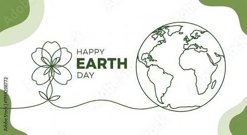 Happy earth day celebration with globe and clover flower illustration design