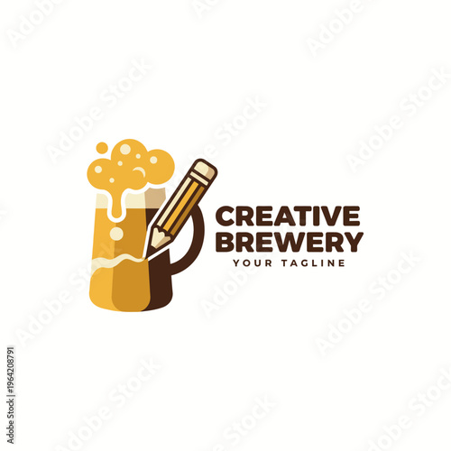 An innovative logo design featuring a beer tankard and a pencil, symbolizing creativity in brewing and promoting a lively atmosphere for craft beer lovers.