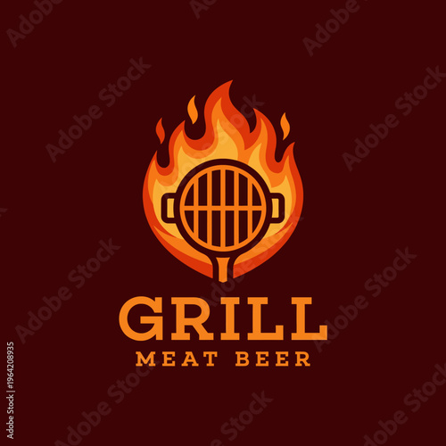 This vibrant grill icon features flames and emphasizes the joy of cooking outdoors, perfect for branding BBQ events, restaurants, or food-related businesses.