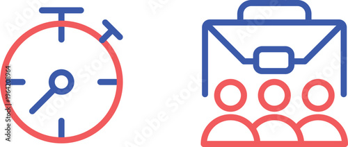 Analog clock and suitcase with compartments illustration