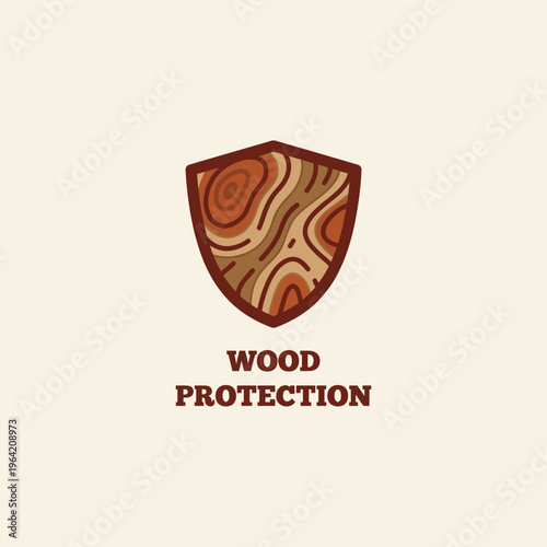 A wooden shield logo design representing wood protection, showcasing natural patterns while symbolizing safeguarding and resilience within the wood industry and crafts.