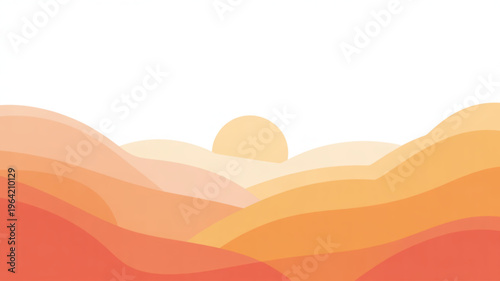Abstract landscape with rolling hills and a setting sun minimalist vector illustration for background or concept art warm color palette