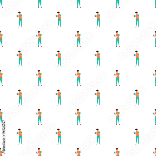 Man holding and looking at a mobile phone repeatedly forming a seamless pattern