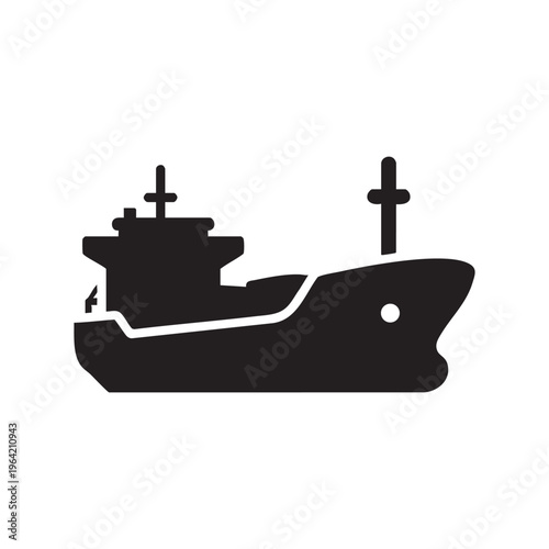 Cargo ship icon simple black silhouette of a freighter for maritime transport and logistics isolated on white background