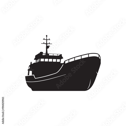 Silhouette of a fishing trawler boat a simple vector illustration for maritime industry concepts isolated on a white background