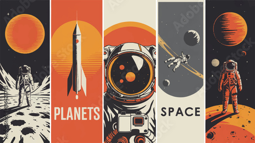 Astronauts explore planets in a detailed 3D render of a military mission in space with rocket and spacesuit on moon surface