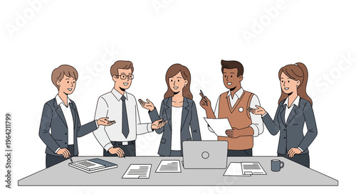 Diverse group of business people discussing ideas around a conference table