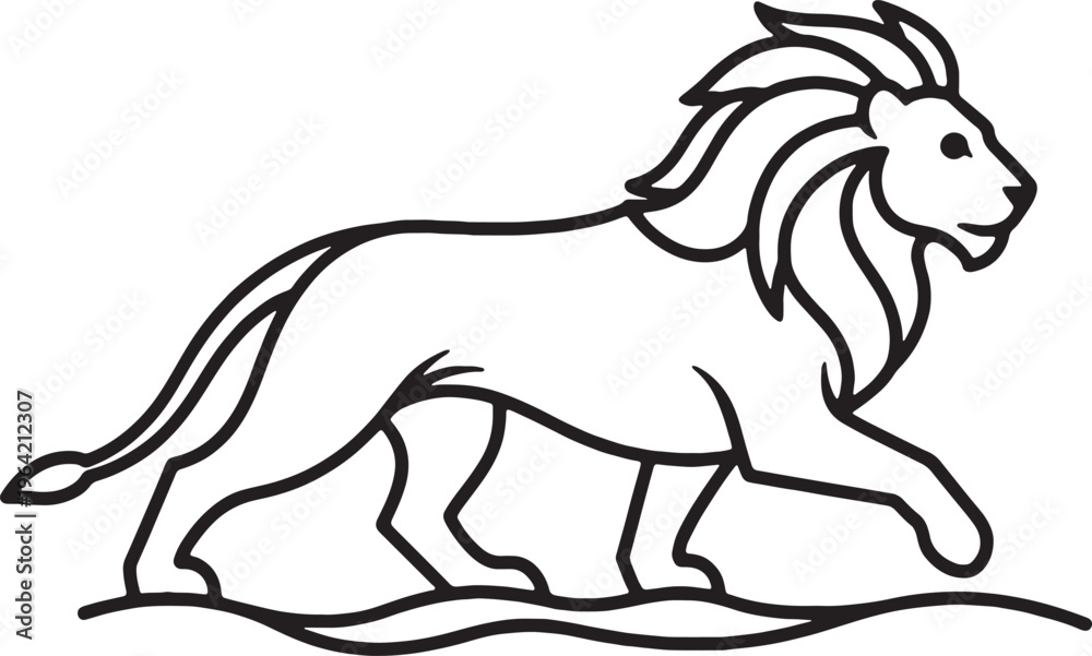 Fototapeta premium Minimalist Lion Walking Line Art Illustration King of Jungle Vector Logo Design