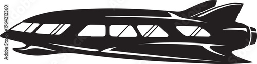 Sleek vector silhouette line art illustration of a modern passenger transport airship vehicle