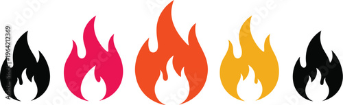 Fire icon collection. Fire flame symbol. Bonfire silhouette logotype. Flames symbols set flat style - stock vector.