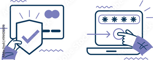 Illustration of cybersecurity verification and hacking prevention on digital devices