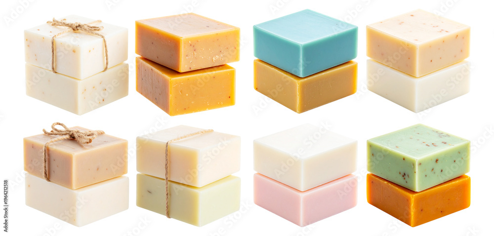 Fototapeta premium Assorted Soap Bars Stack with Natural Ingredients and Vivid Colors